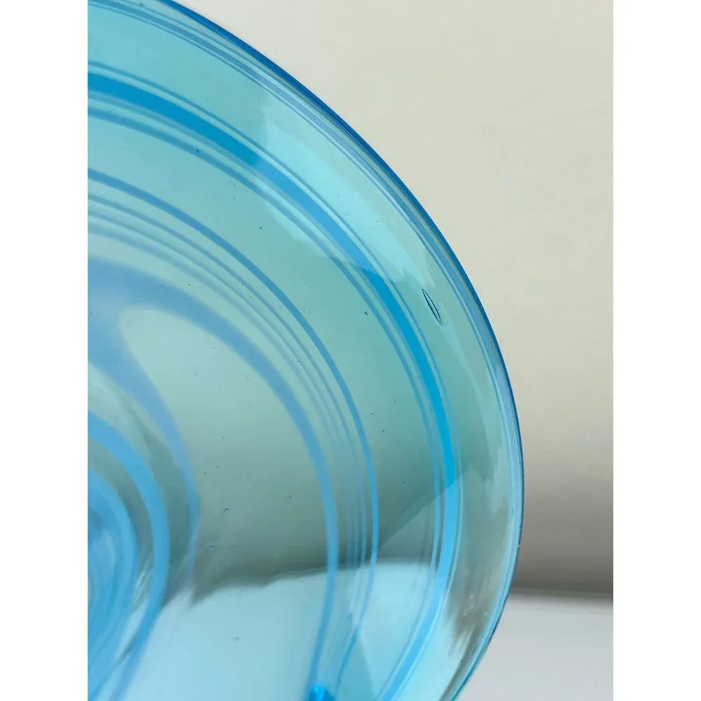 Blown Glass Art Fluted Aqua Blue & White Swirled Vase Home Decor 11.25
